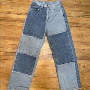 SHEIN Kids Relaxed Patchwork Jeans - Blue and Gray